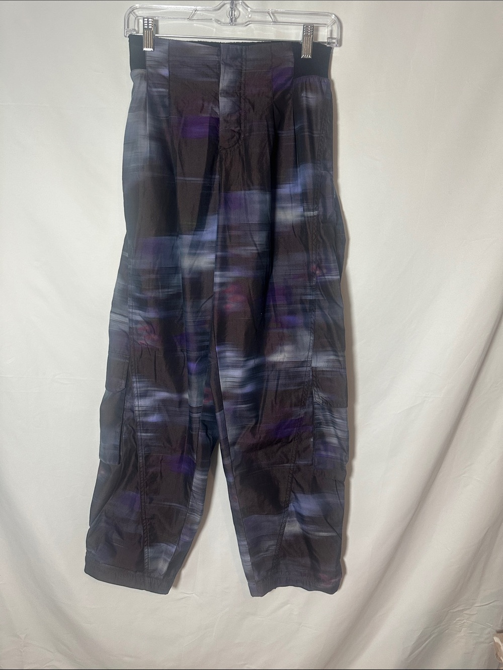 Free People movement mesmerize me cargo pants blurred purple & black abstract